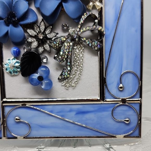 Blue Floral Stained Glass Frame Jewerly Art Picture - Picture 6 of 9